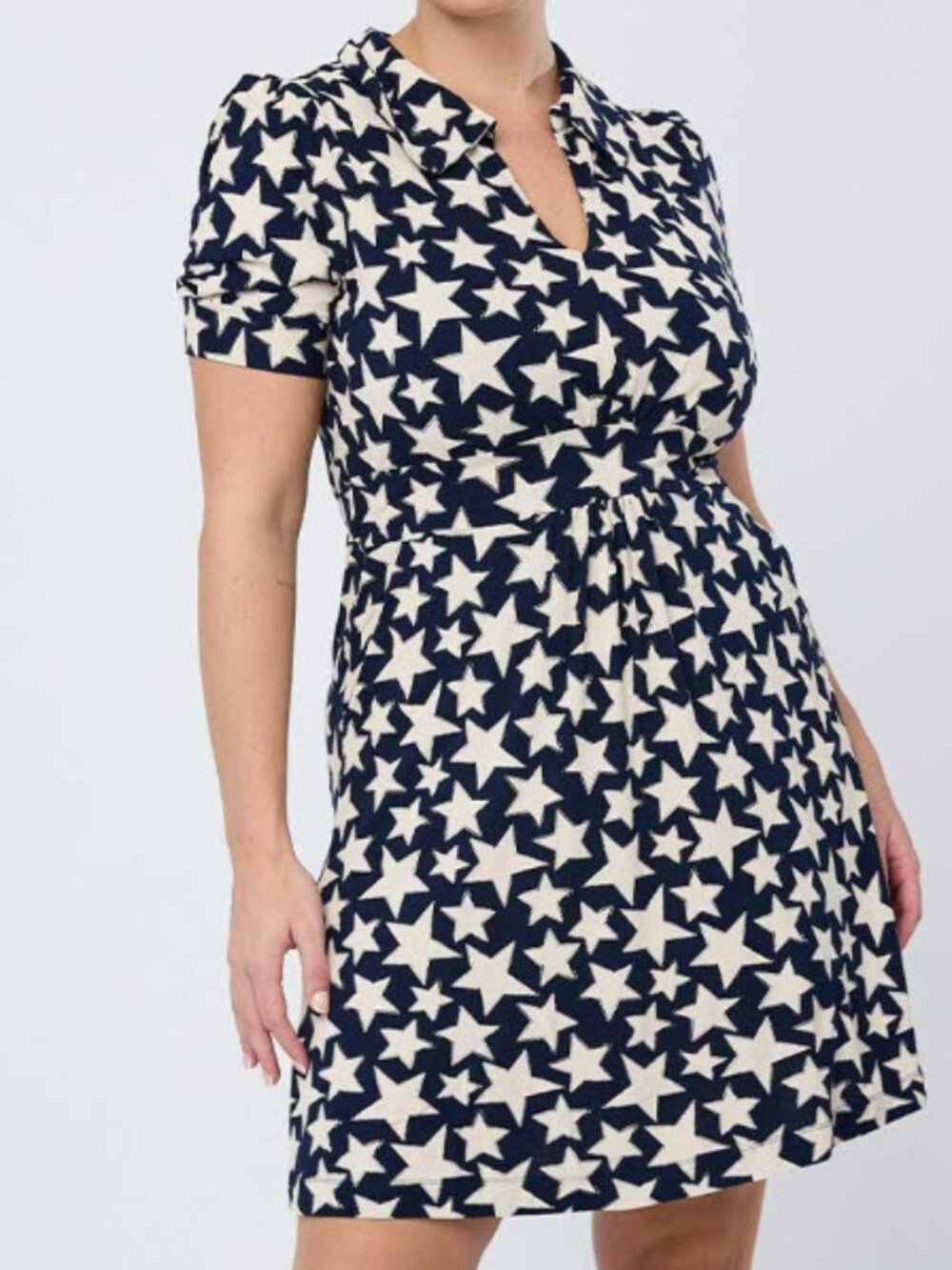 Joanie Olga Navy Star Print Jersey Tea Dress, US Size 14, Navy